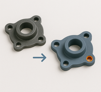 3D printed replacement plastic parts on a workbench